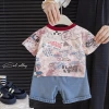 Boys' short-sleeved set 2025 Summer thin style Baby summer thin style children's graffiti Korean version children's clothing consignment Application Scenario